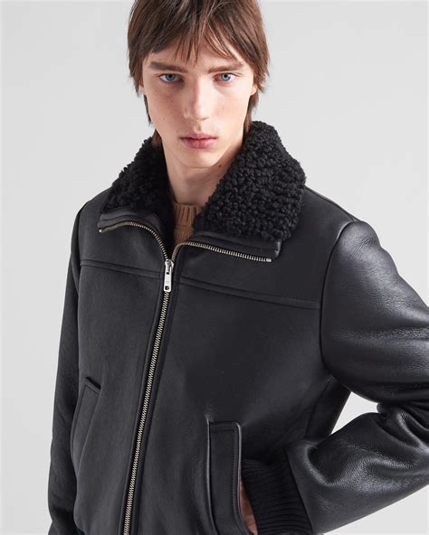 prada shearling bomber jacket|prada nylon bomber.